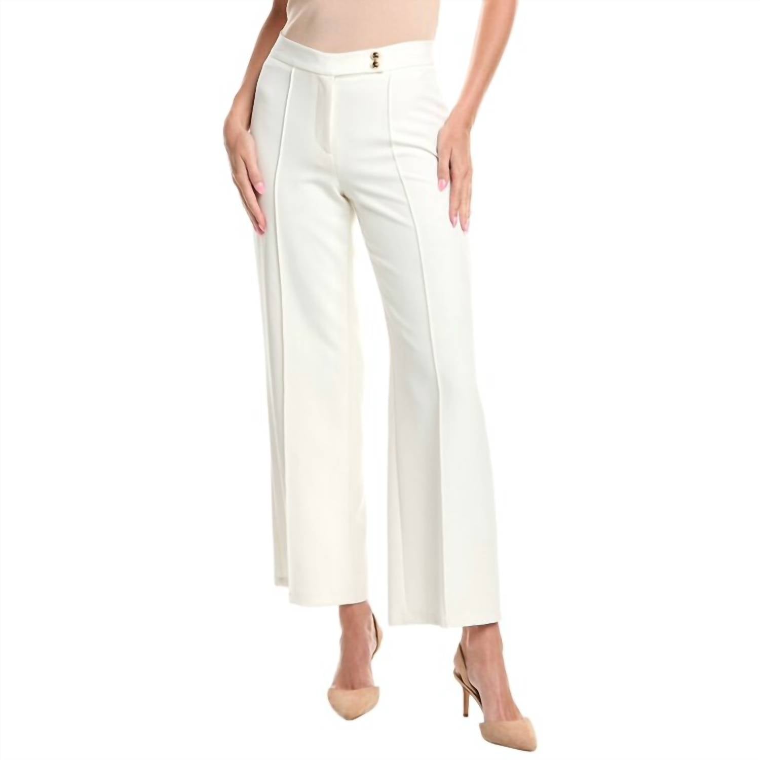 Tahari Wide Leg Front Seam Pant in white star - women's pants