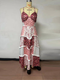 Rosa Clothing Parfait Patchwork Tiered Floral Maxi Dress in pink - women's dress - alternate view