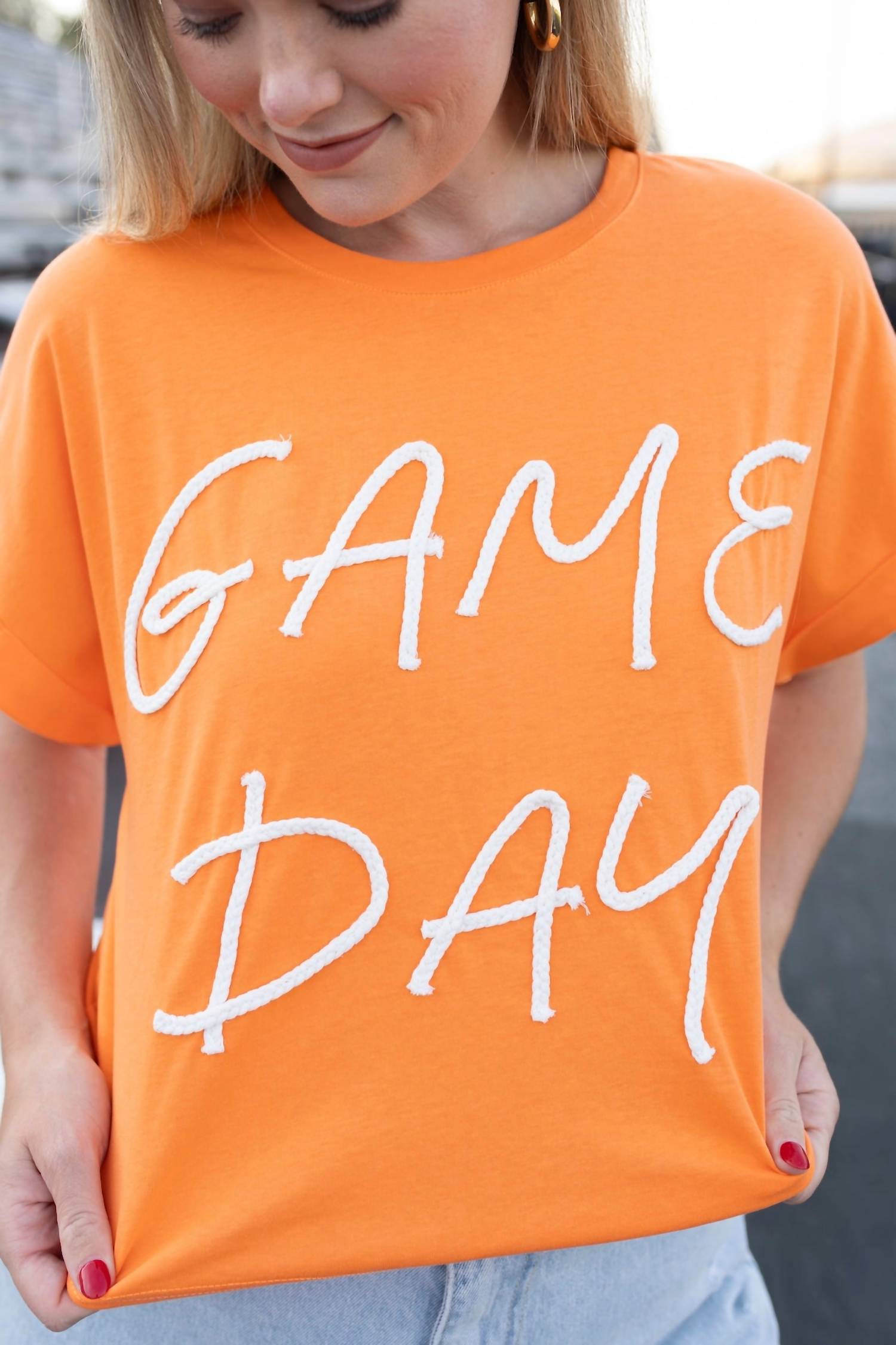LE LIS Wake Up It's Gameday Rope Top in orange - women's t-shirt - view 4