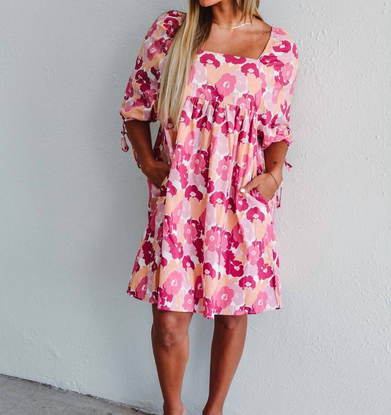 Hayden LA Puff Petal Floral Dress in pink - women's dress