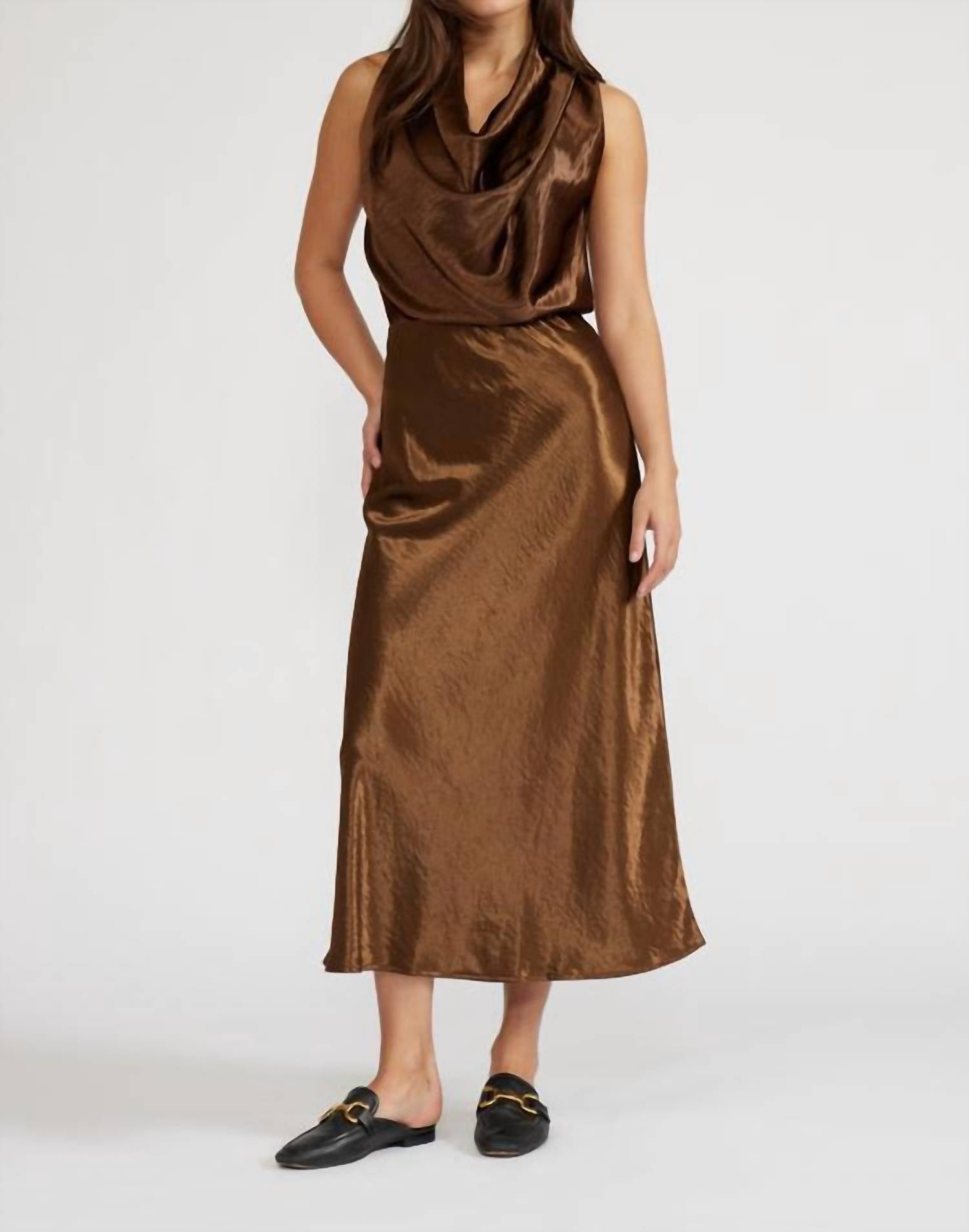 LUCY PARIS Cowl Neck Top And Skirt Set in bronze - women's skirt