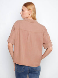 Charlie B - Short Sleeve Button-front Tencel Shirt Top