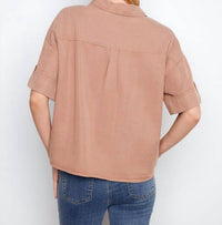 Charlie B - Short Sleeve Button-front Tencel Shirt Top