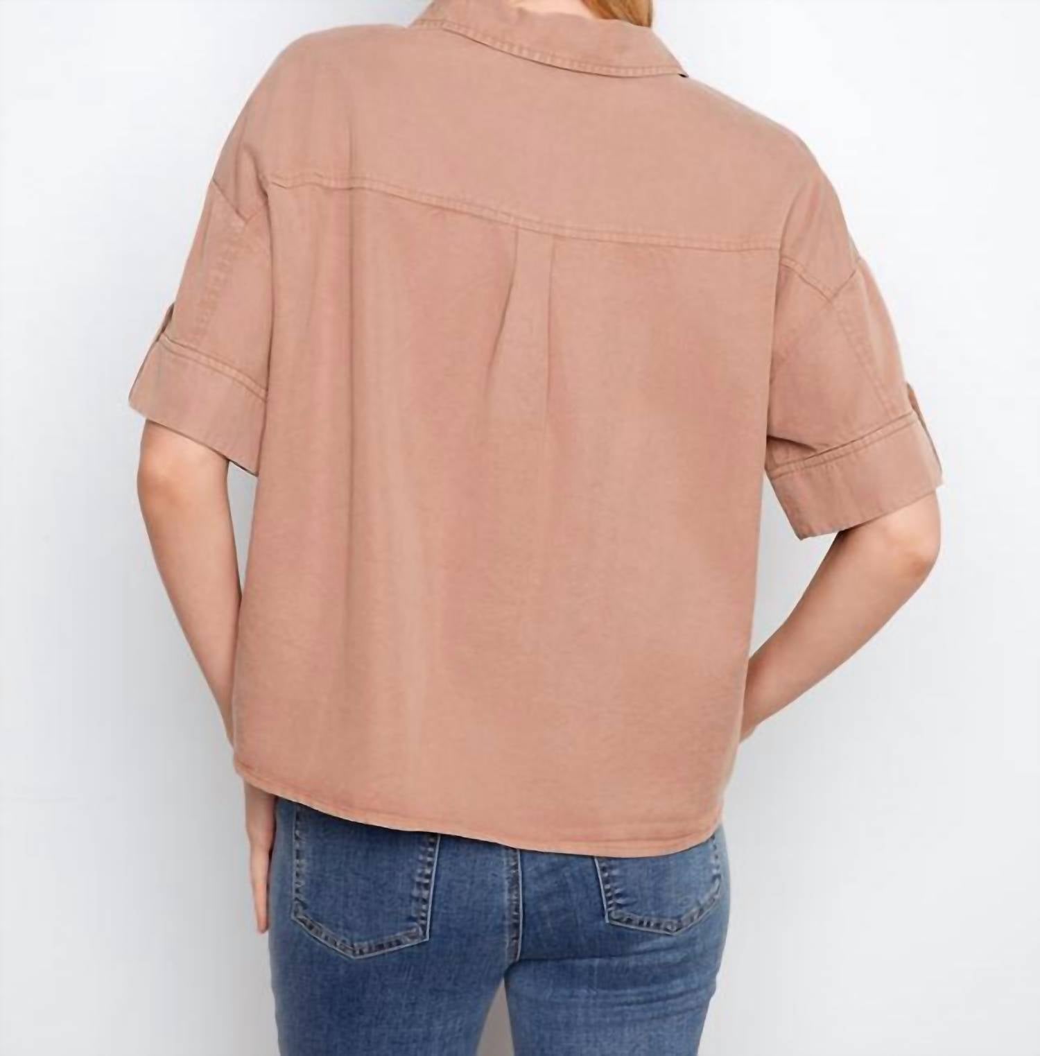 Charlie B - Short Sleeve Button-front Tencel Shirt Top