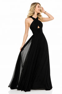Sherri Hill - Chiffon Cross Front Keyhole Gown