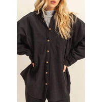 HYFVE Overslept Corduroy Shacket in black - women's jacket - view 4
