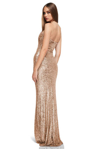 NOOKIE Lumiere Gown Sequince Maxi Dress in gold - women's dress - alternate view
