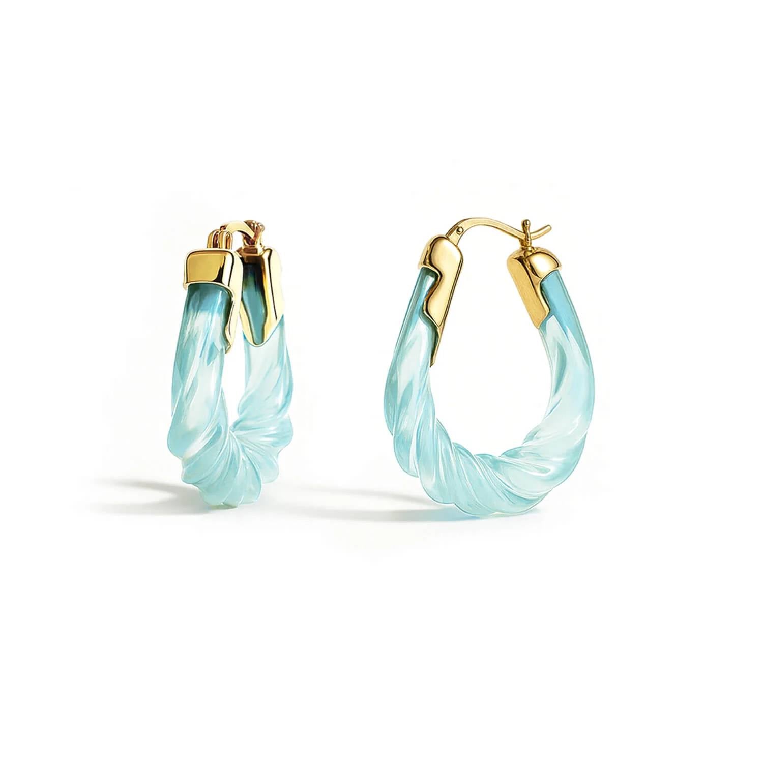 Gold & Honey - Women's Rope Twist Oval Lucite Birthstone Hoop Earrings