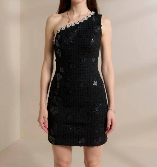 Elliatt - Ellouise Embellished Tweed One Shoulder Mini Dress