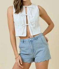 Day + Moon - Denim Vest With Front Tie Detail
