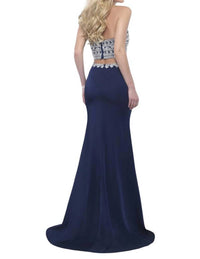 Blush Prom - Satin Crepe Beaded Two Piece Gown