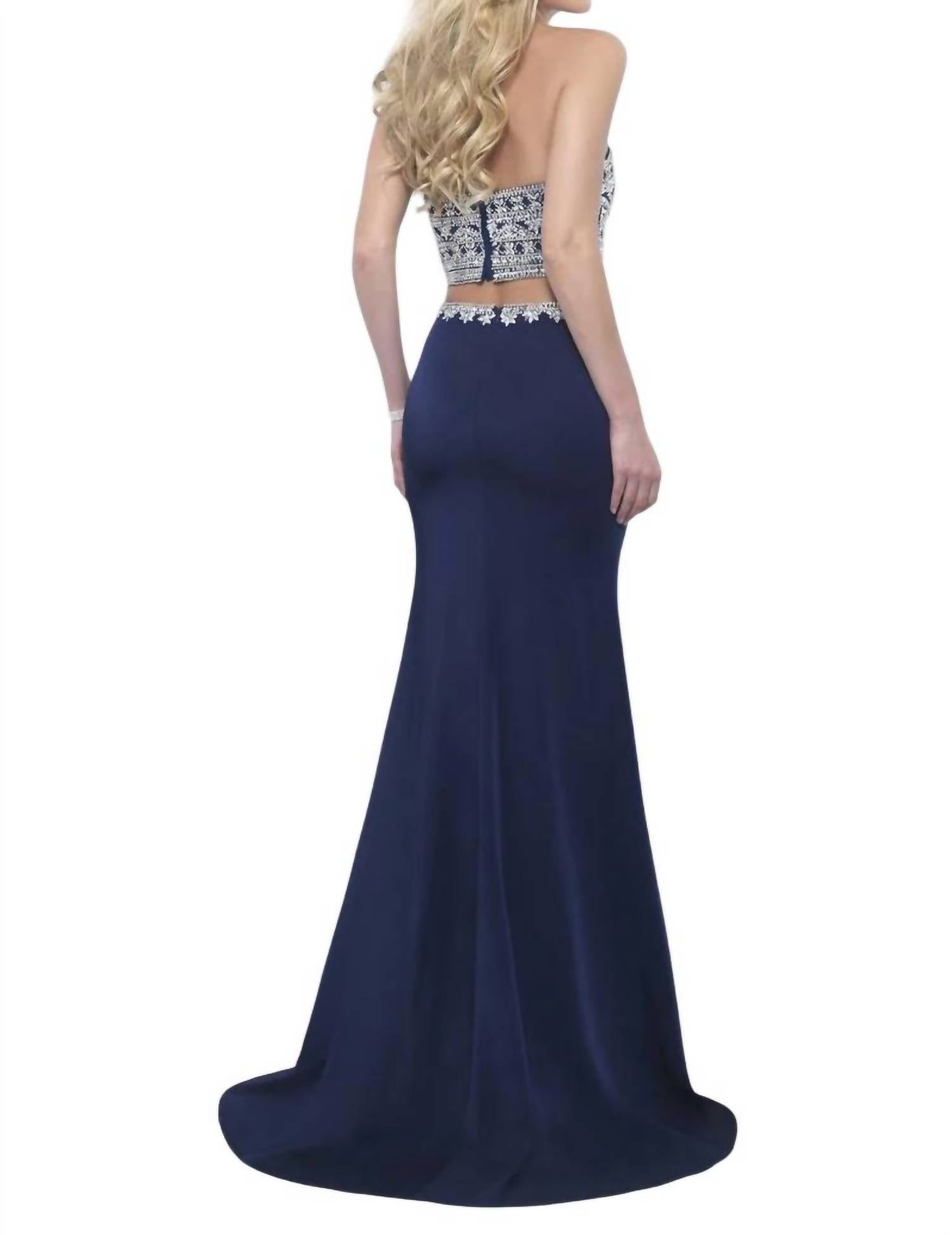 Blush Prom - Satin Crepe Beaded Two Piece Gown