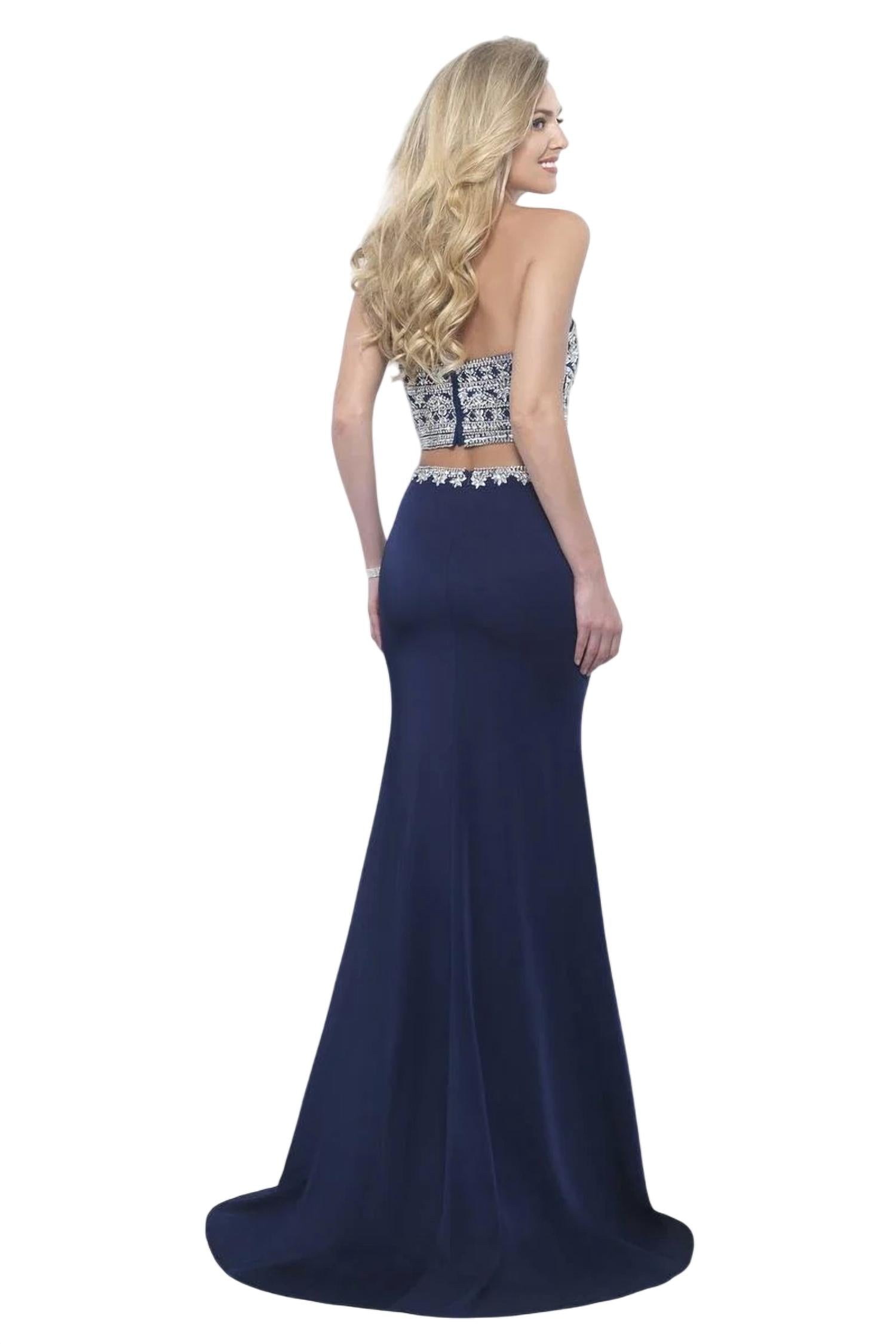Blush Prom - Satin Crepe Beaded Two Piece Gown