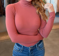 By Together Knit Seamless Turtle Neck Long Sleeve Bodysuit in rust - women's shirt - view 7