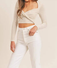 Mable - Slinky Long Sleeve Front Twist Detail Crop Top
