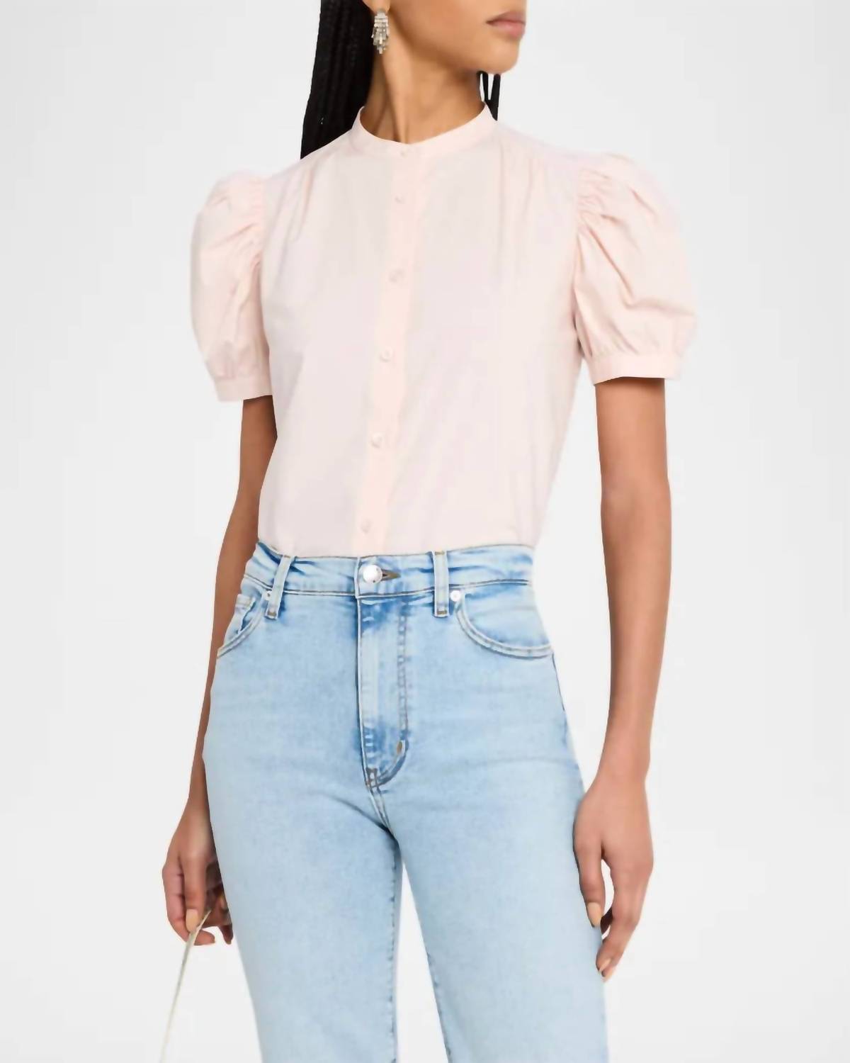 Frame - Gathered Short Sleeve Button Front Top