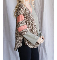 Leopard Print Color Block Top