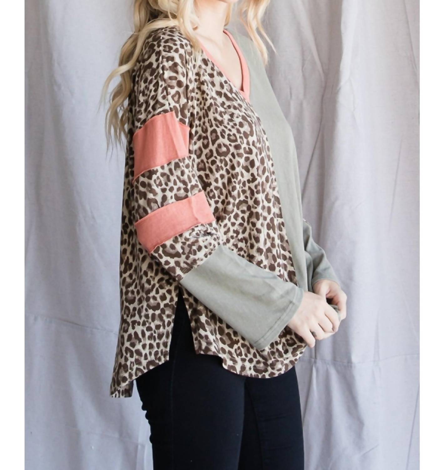 Leopard Print Color Block Top