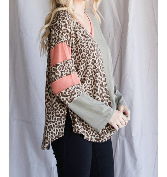 Leopard Print Color Block Top