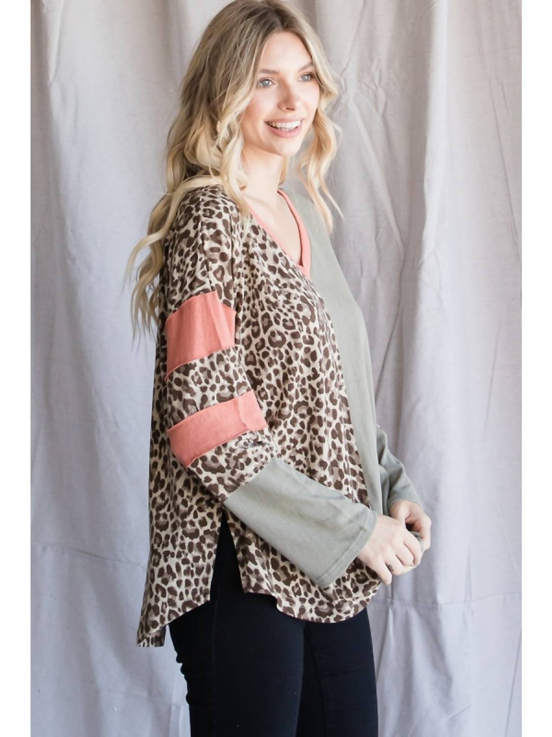 Leopard Print Color Block Top
