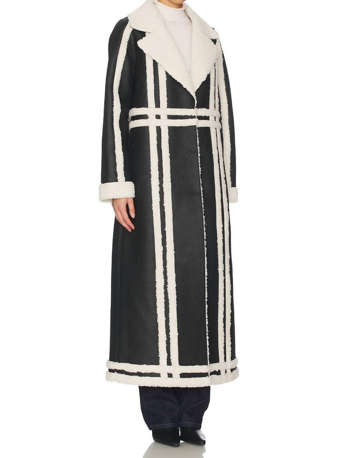 Show Me Your Mumu Swiss Alps Coat in black faux leather with sherpa - women's jacket - alternate view