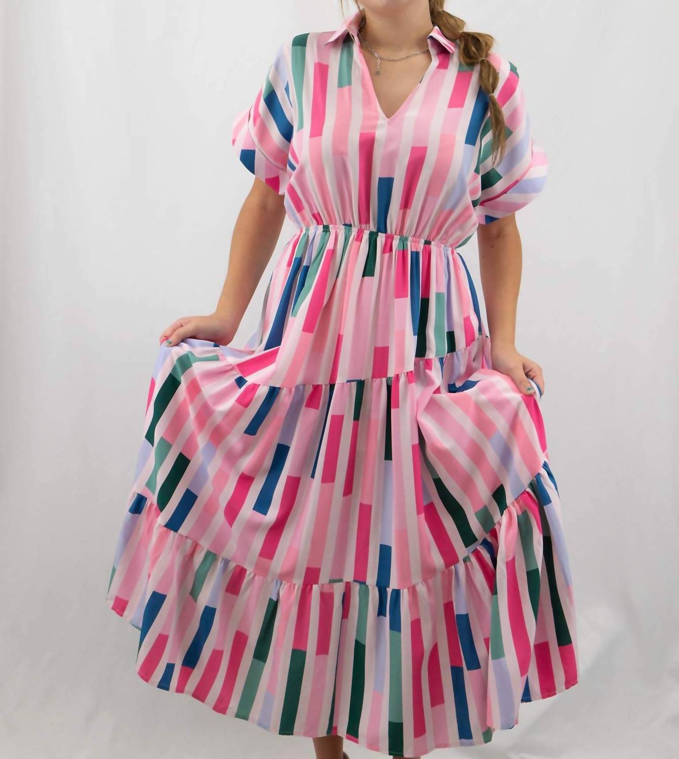 Entro - Mixed Stripes Midi Dress