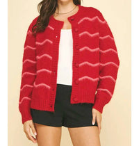 PINCH Sweetheart Striped Cardigan in red - women's cardigan - alternate view