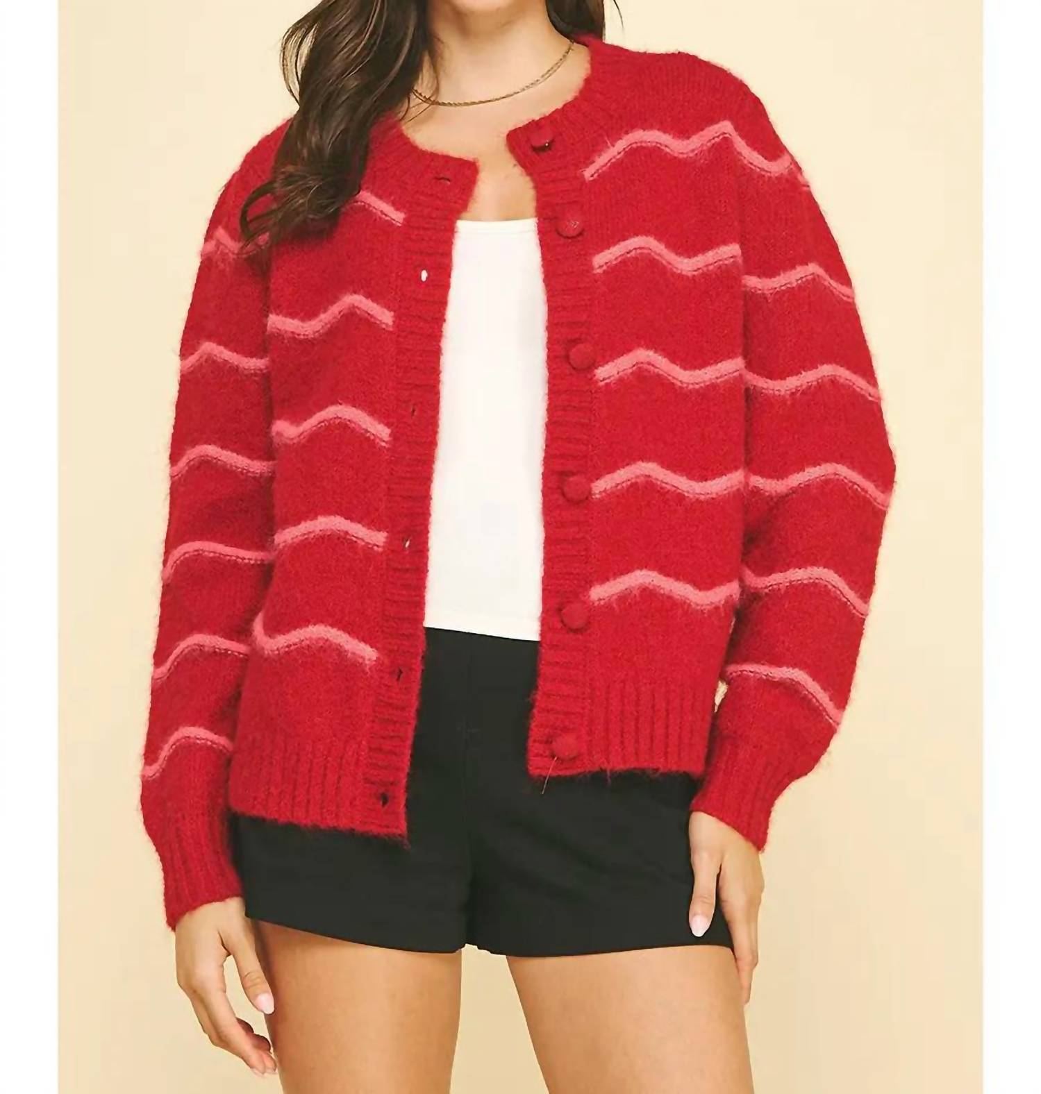 PINCH Sweetheart Striped Cardigan in red - women's cardigan - alternate view