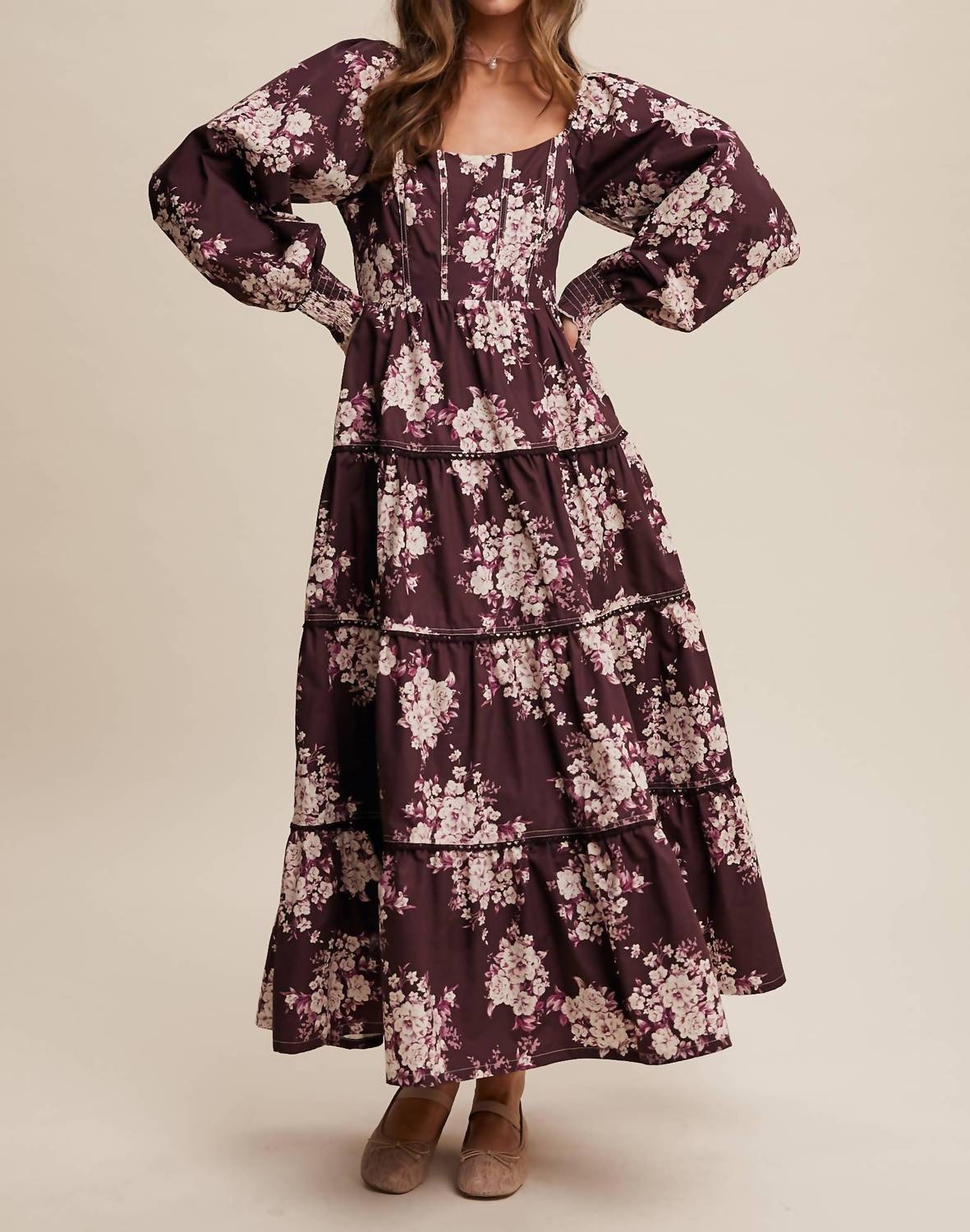 Listicle - Romantic Floral Tiered Maxi Dress