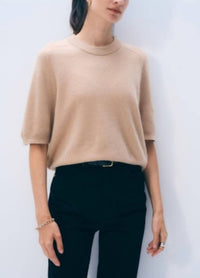 White + Warren Cashmere Relaxed T-shirt in muted camel - women's t-shirt