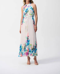 Joseph Ribkoff - Floral Pleated Satin Maxi Dress
