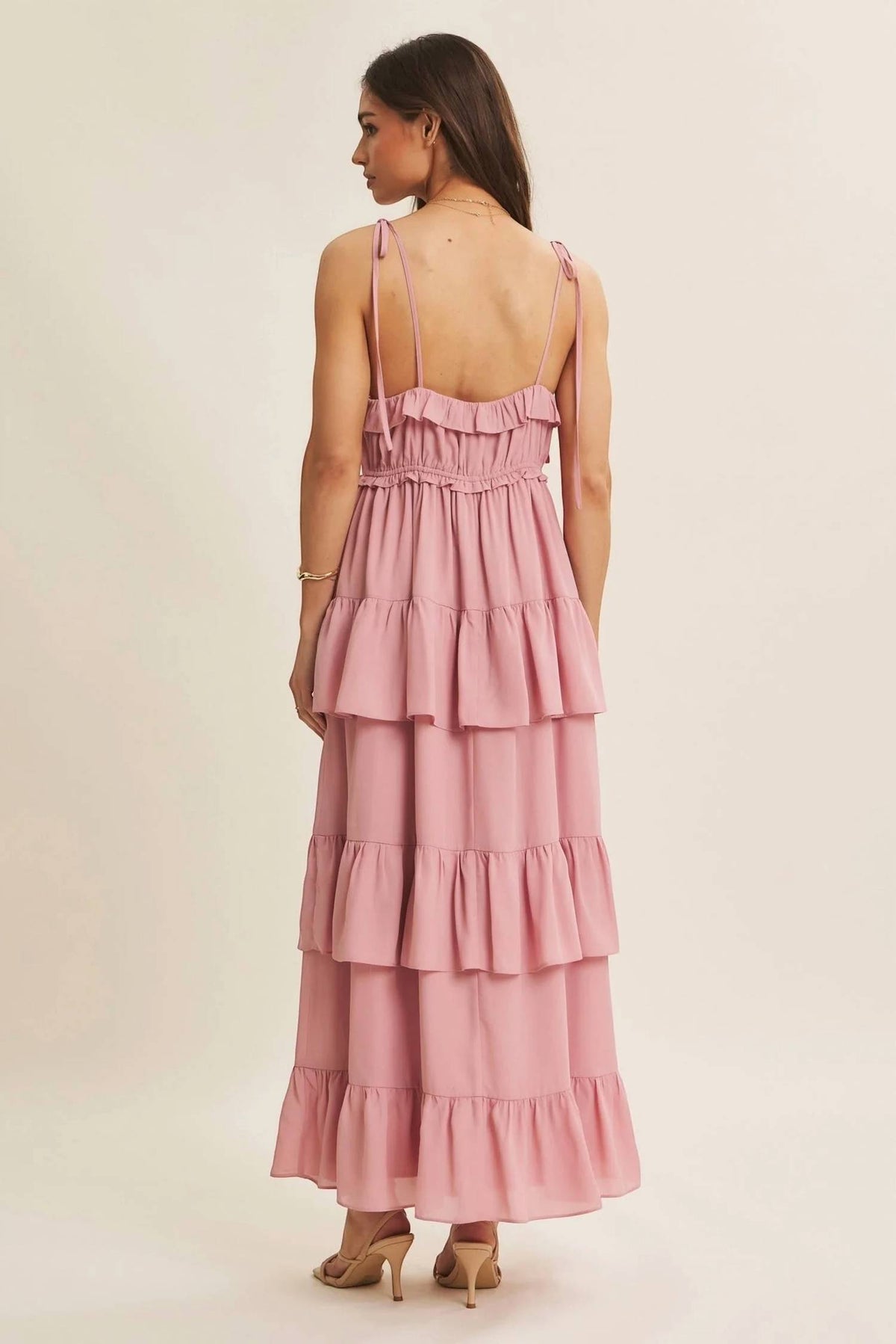 In February - Call For Romance Ruffled Wool Dobby Maxi Dress