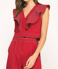 Strut & Bolt - Stitch Ruffle Detail V-neck Top