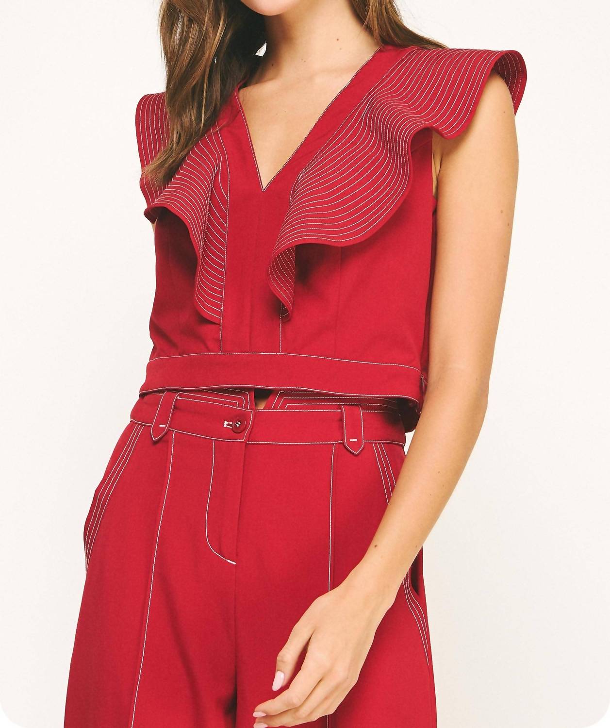 Strut & Bolt - Stitch Ruffle Detail V-neck Top