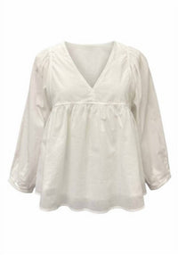 P.CILL Women's Cotton V-neck Blouse in white - women's blouse