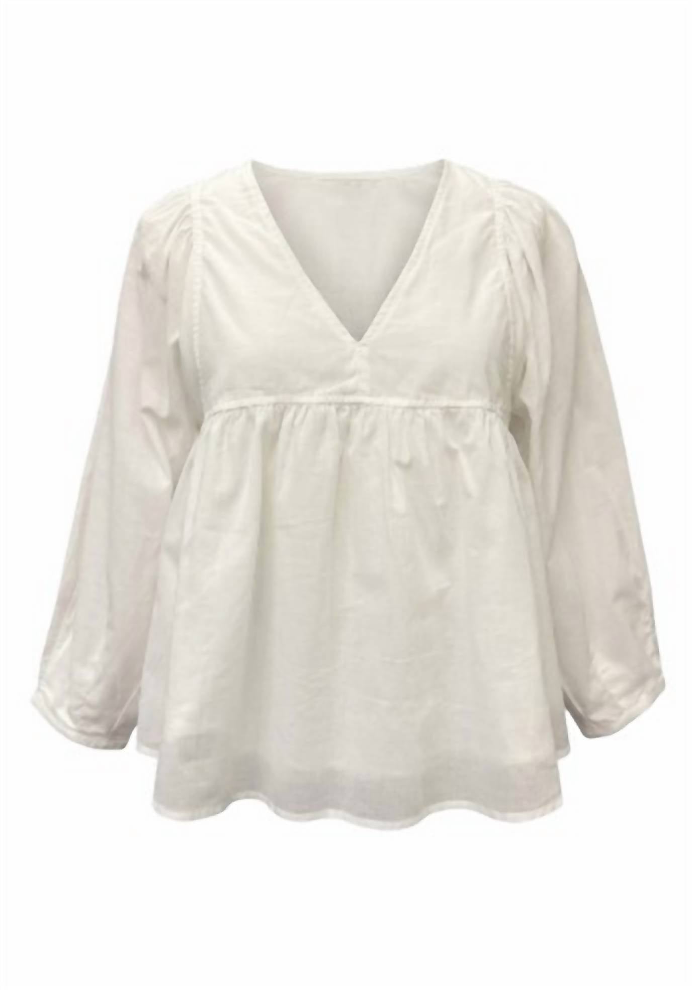 P.CILL Women's Cotton V-neck Blouse in white - women's blouse