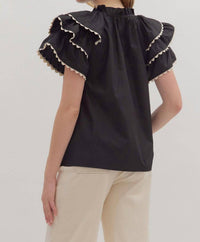 Entro - Scalloped Flutter Sleeve V Neck Top