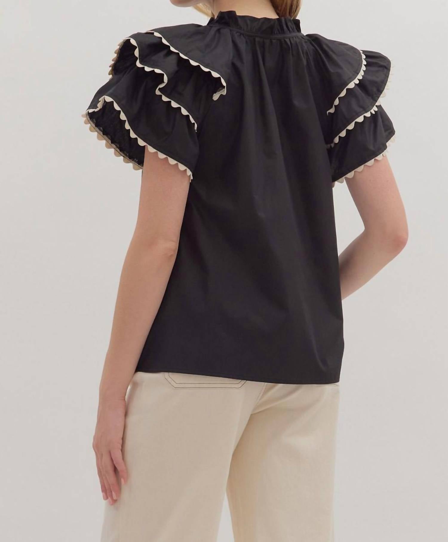 Entro - Scalloped Flutter Sleeve V Neck Top