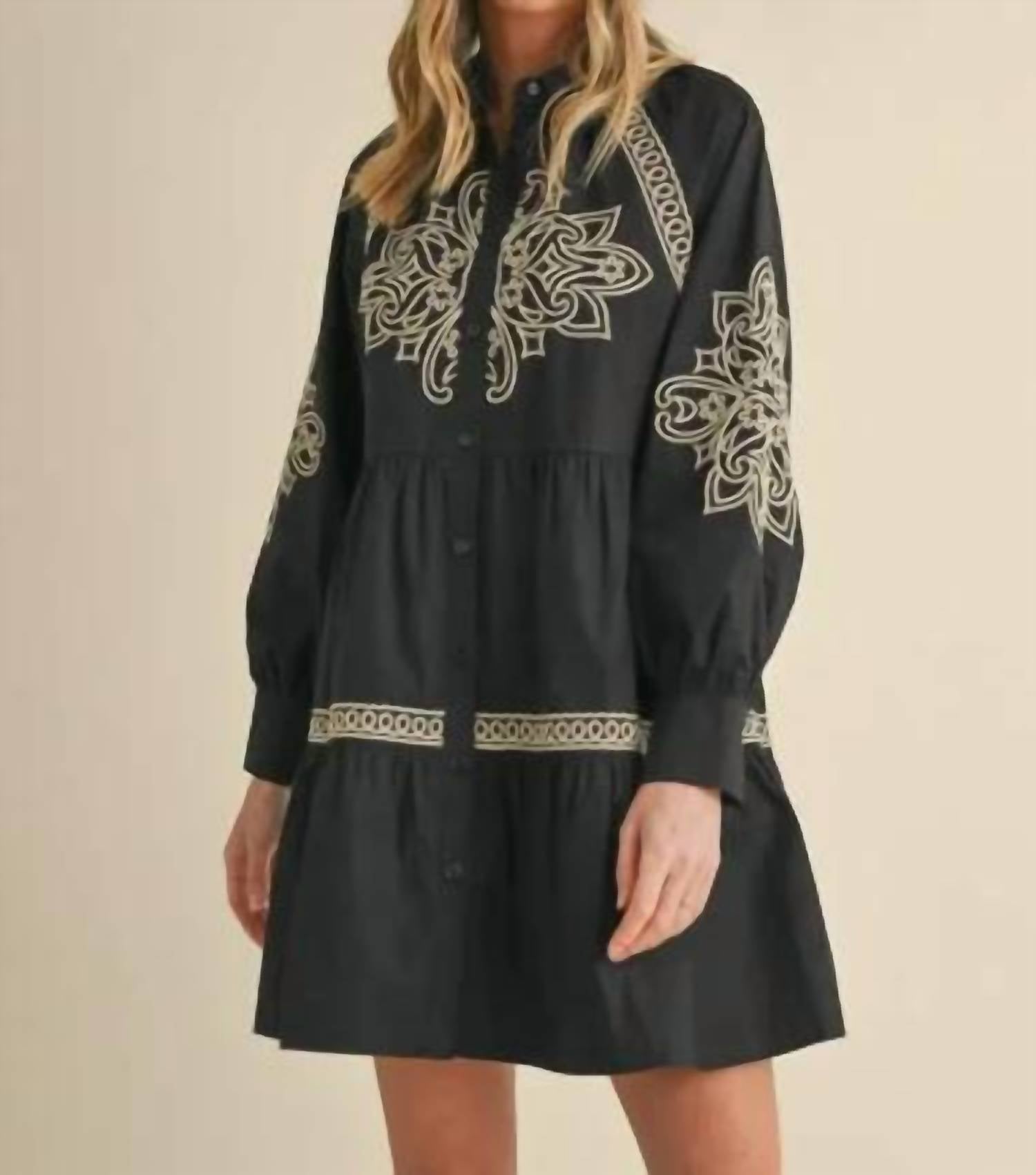 &Merci - Women's Embroidered Button Down Mini Dress