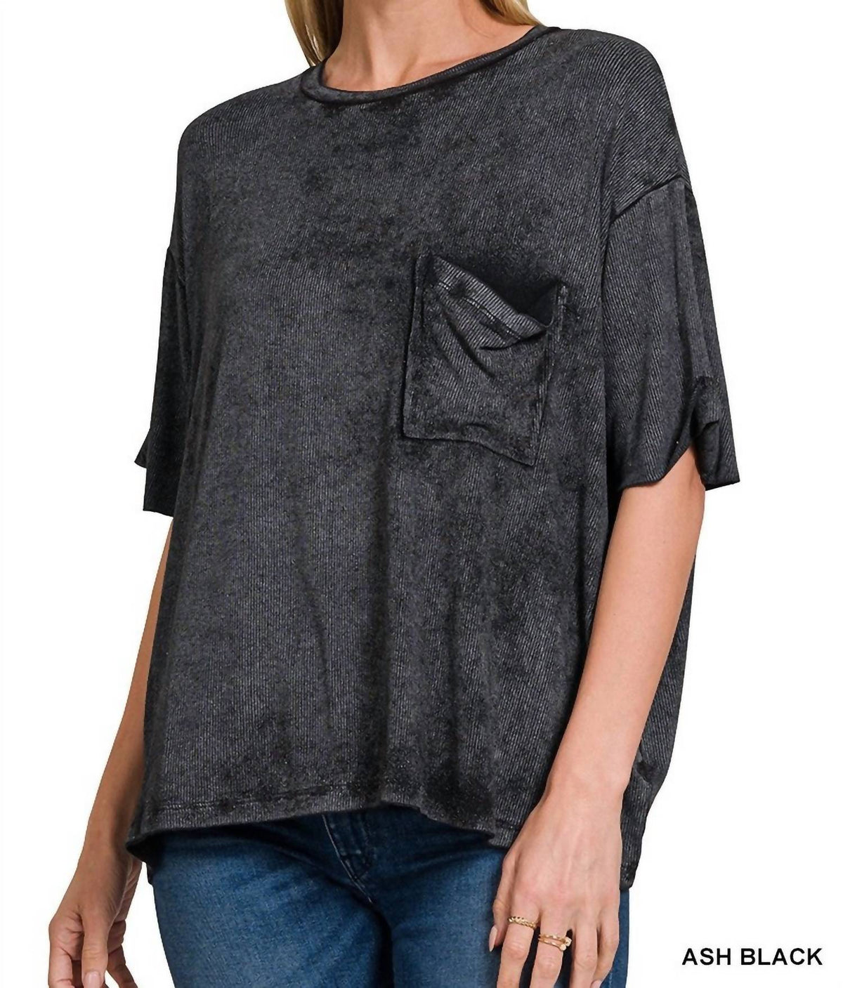 Zenana - Oversized Acid Wash Ribbed Short sleeve top