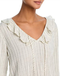 Bella Dahl Tie Ruffle Neck Top in ecru black pinstripe - women's long sleeve top - alternate view