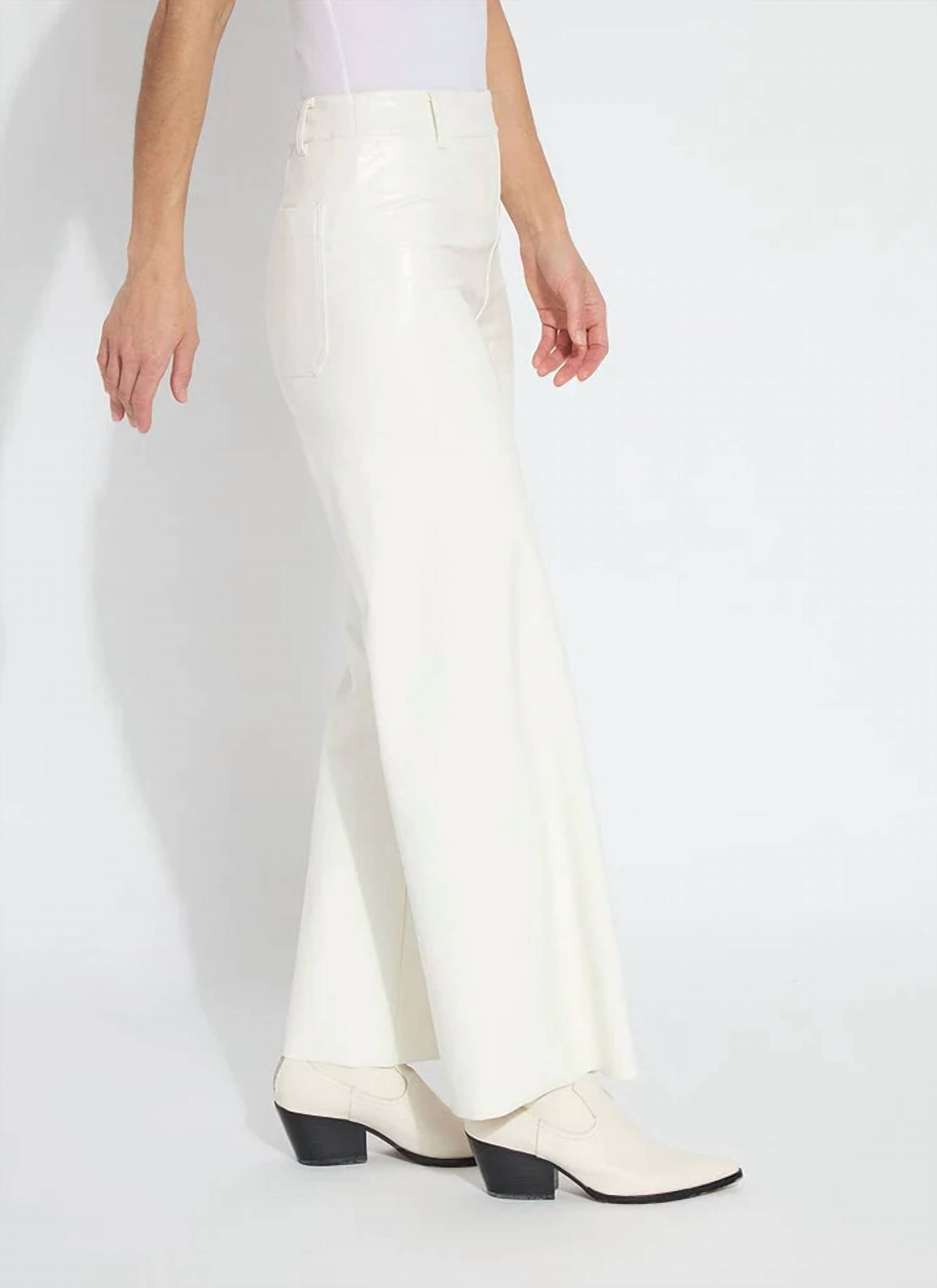 Lysse Vegan Leather Wide Leg Pants in snow white - women's pants - detail view