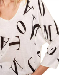 CHARLIE B Women V-Neck Dolman Sleeve Sweater in alphabet print - women's sweater - detail view