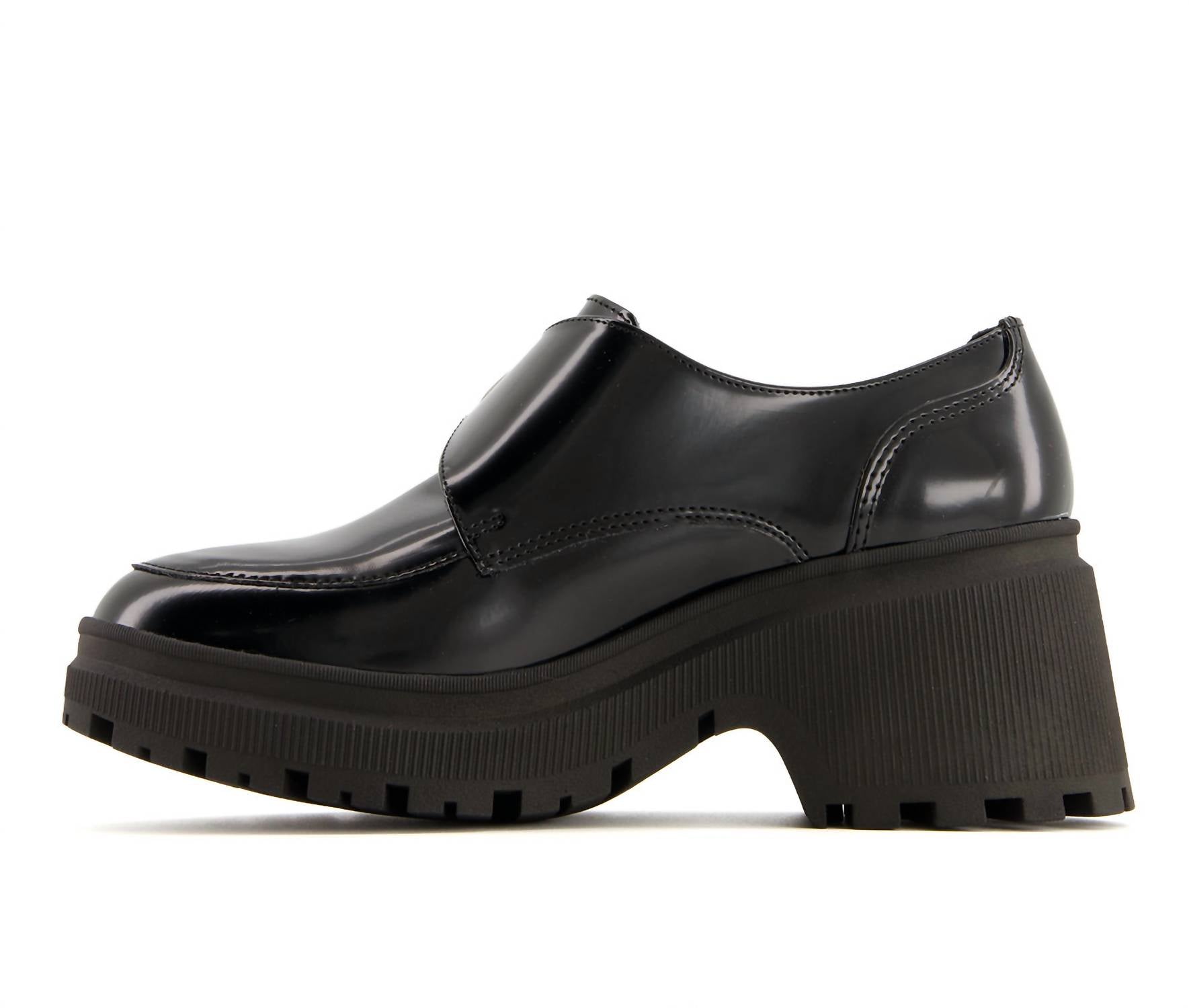 Andrea - Women's Chunky Sole Heeled Patent Moccasins