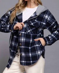 Active Basic - Long Sleeve Plaid Button Down With Hoodie Jacket