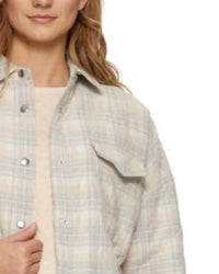 Flags & Anthem Bellaire Quilted Overshirt in ivory blue - women's shirt - detail view
