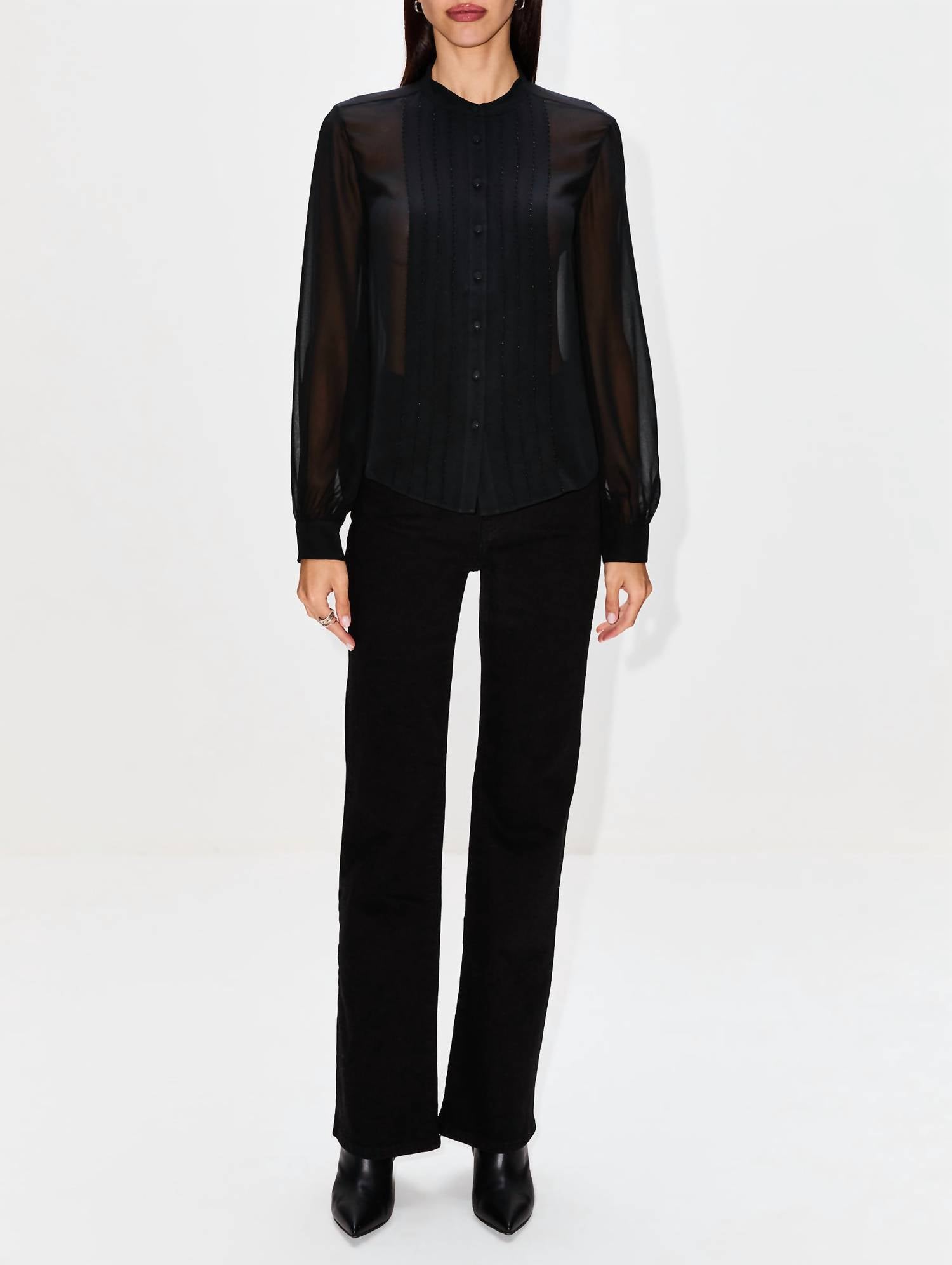 Frame - Beaded Collarless Blouse