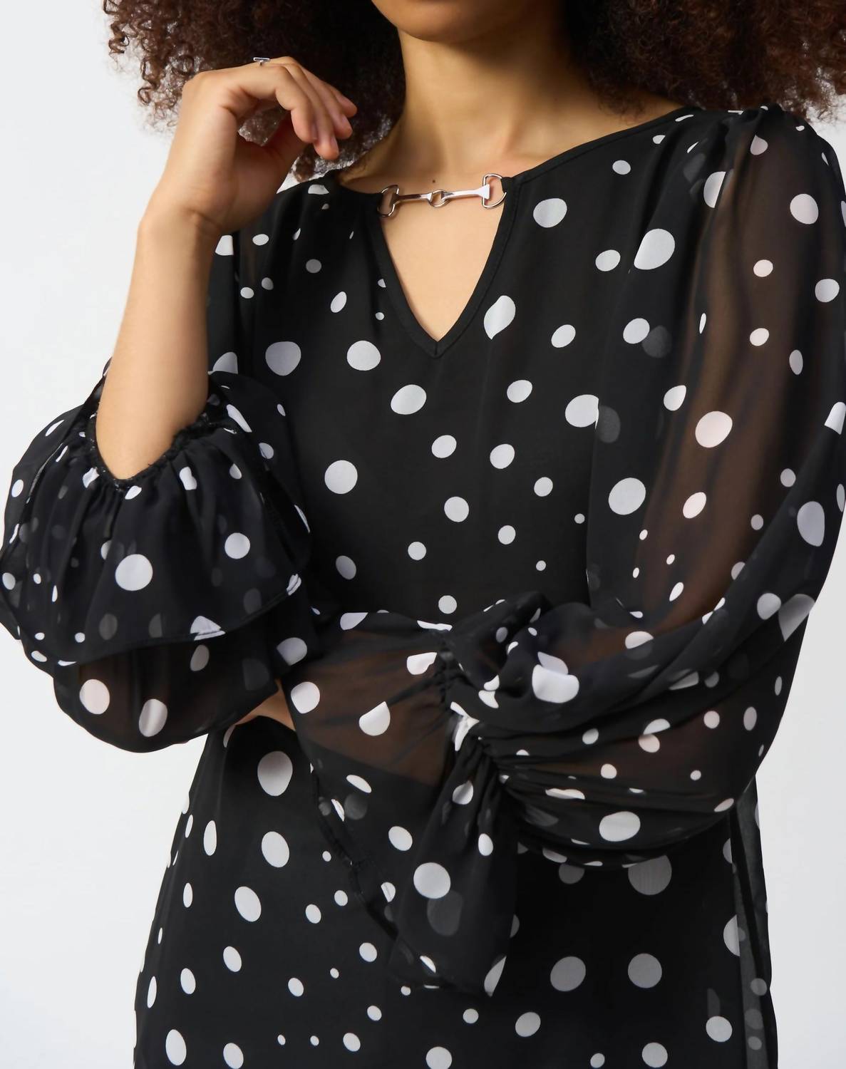 Joseph Ribkoff - Polka Dot Puff Sleeve Chiffon Top