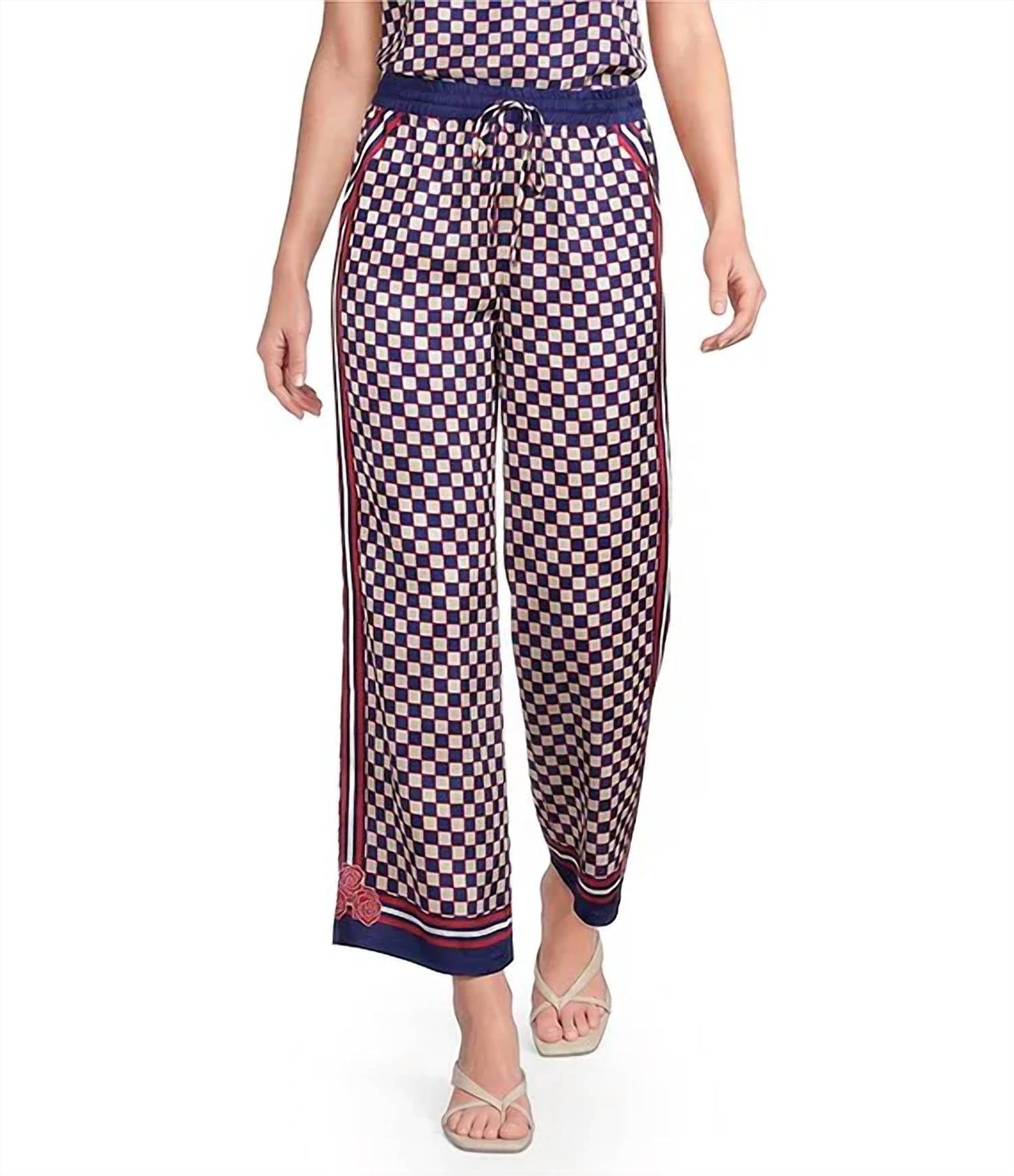 Current Air - Coordinating Checker Border Print Wide Leg Drawstring Pants