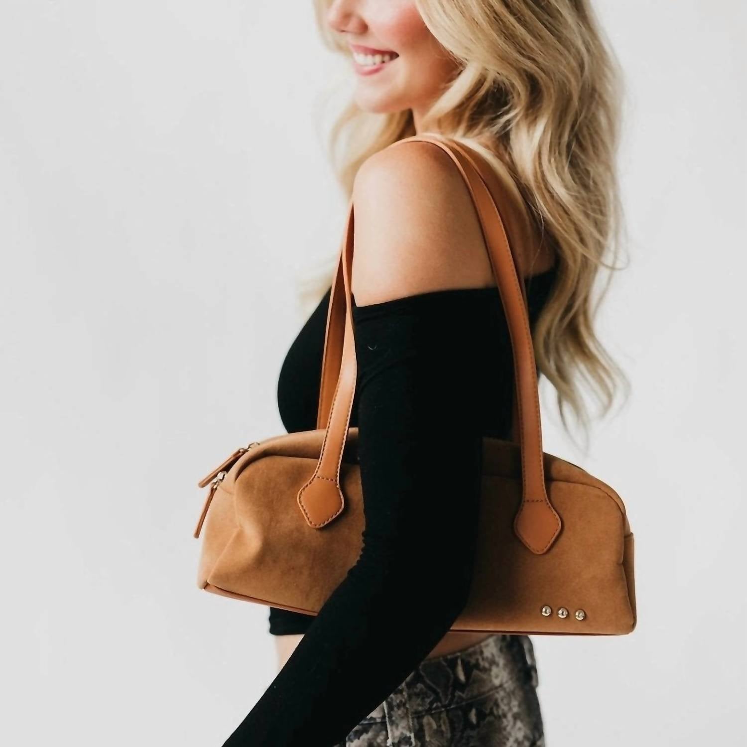 Pretty Simple - Women's Sally Vegan Suede Barrel Shoulder Bag